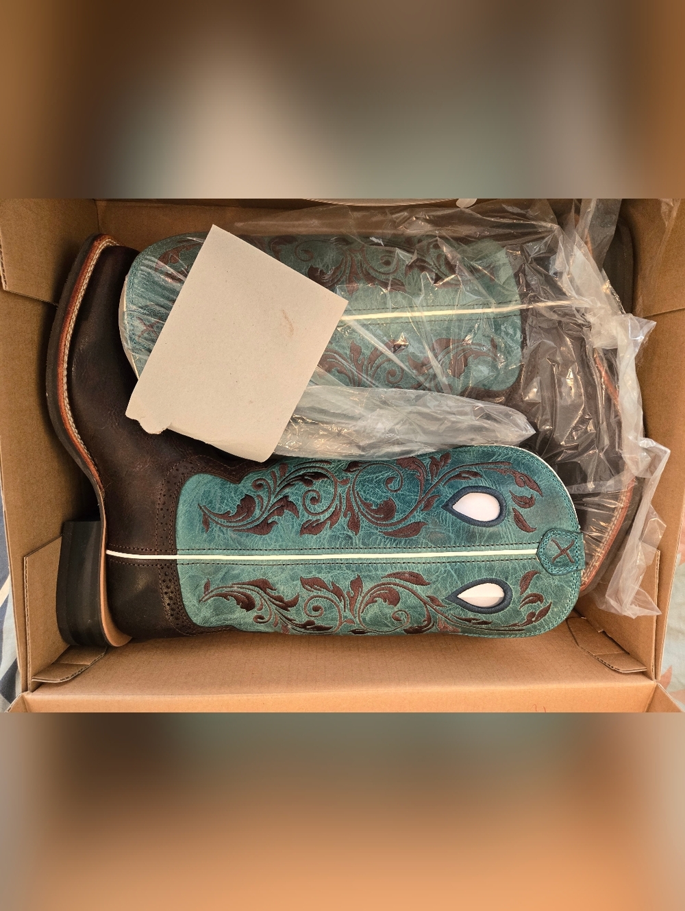Twisted X Womens Ruff Stock Turquoise & Brown Embroidered Western Boots. Size 9